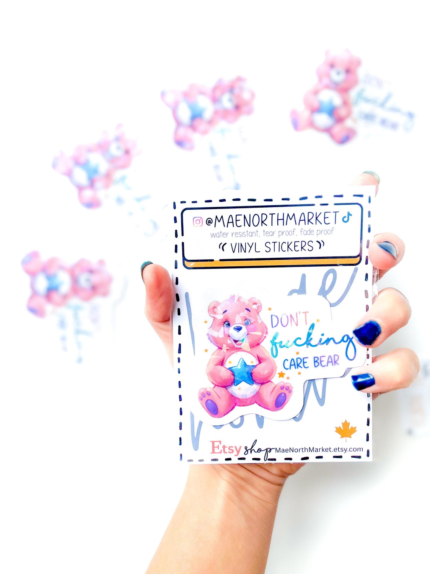 1 don’t Care bear glitter sticker for waterbottle funny adult humour gift for bestie gift under 10 for stocking funny sticker for laptop