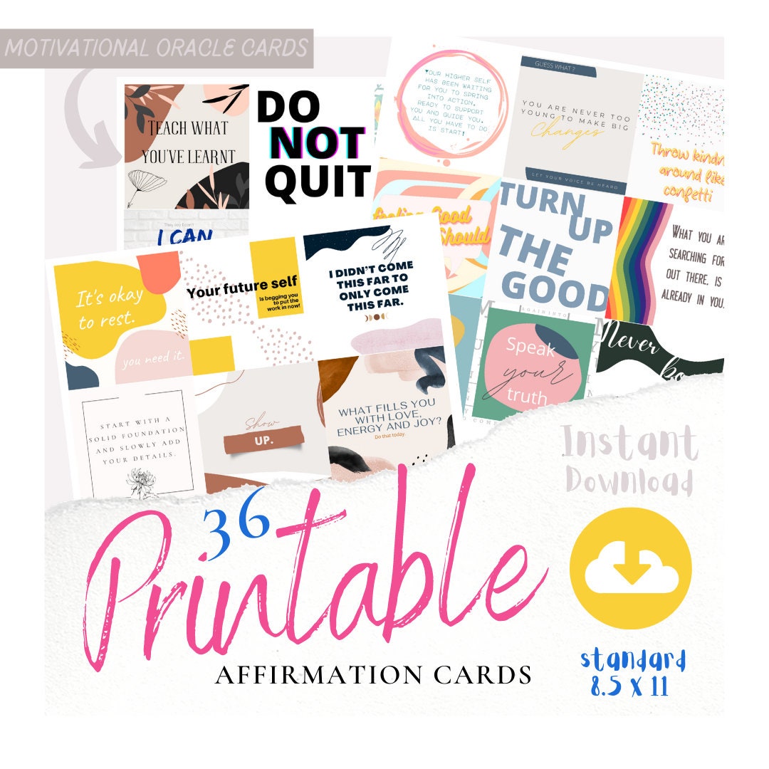 36 Printable Affirmation Cards, Motivational Oracle Card Deck (Digital Download)
