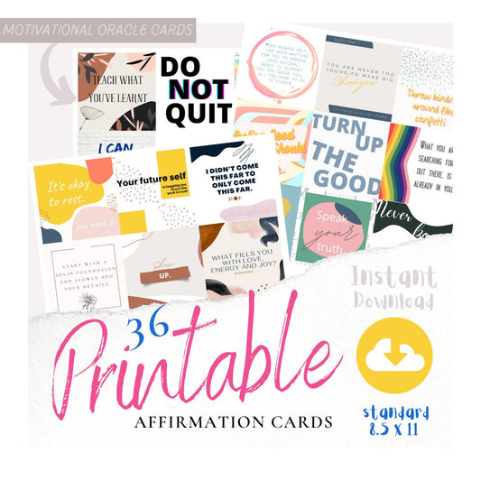 36 Printable Affirmation Cards, Motivational Oracle Card Deck (Digital Download)