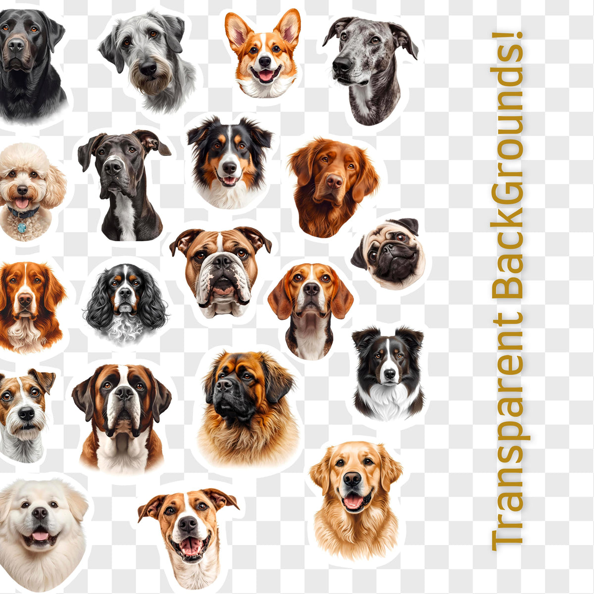 Dog Breed Clipart: 20 PNG, SVG Designs for Mugs, T-shirts (Digital Download)