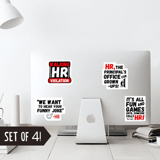 Funny HR Sticker Pack Set of 4: Waterproof Vinyl stickers, Coworker Gift, human resources