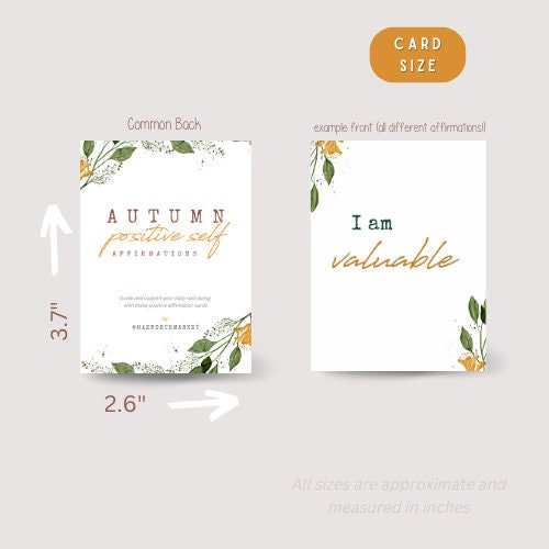 Autumn Affirmation Cards, Printable Affirmation Deck, Digital Oracle Cards, Self Care Gift, DIY Mental Health, Daily Affirmations 8.5x11 PNG