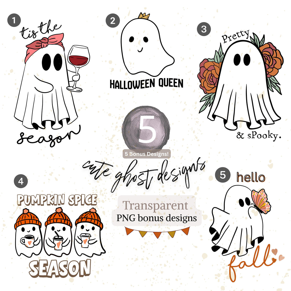 Cute Ghost Clipart Bundle | 18 Designs + 5 Bonus
