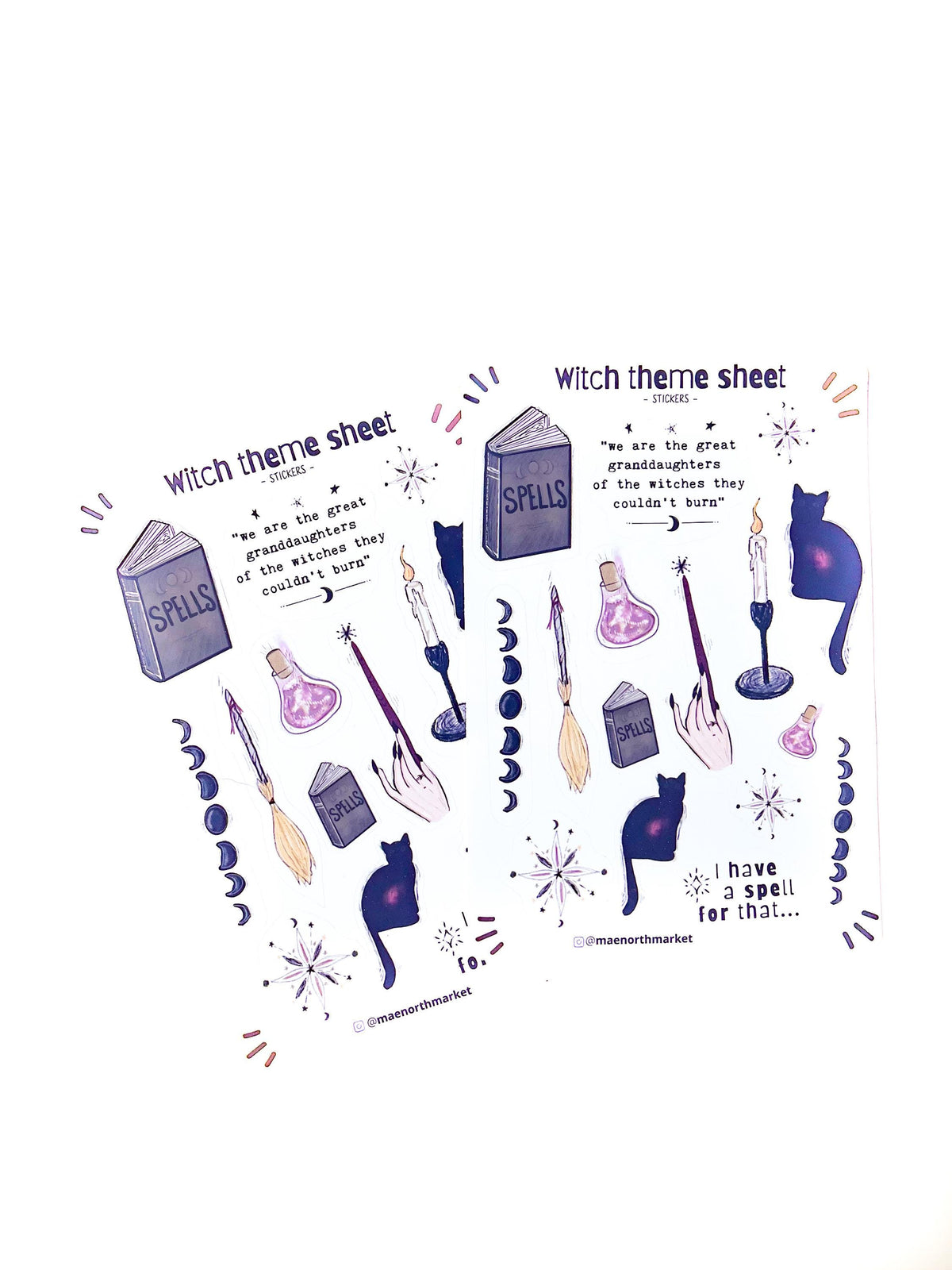 Witch & Black Cat Sticker Sheet | 5 x 7 in