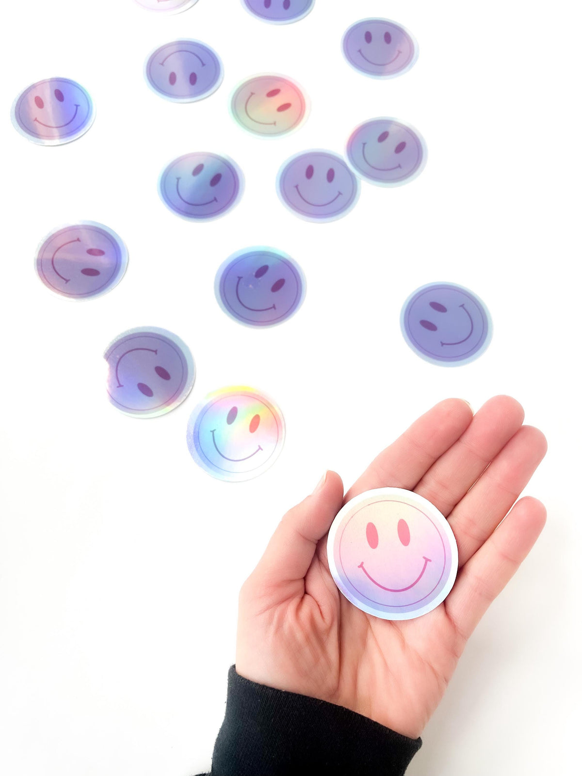 Holographic Smiley Face Sticker Set, Waterproof Vinyl Decals
