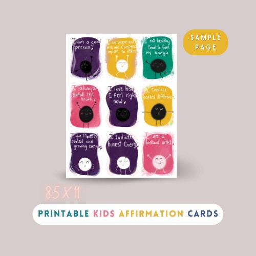 Printable Affirmation Cards for Kids | 30 PNG Cards