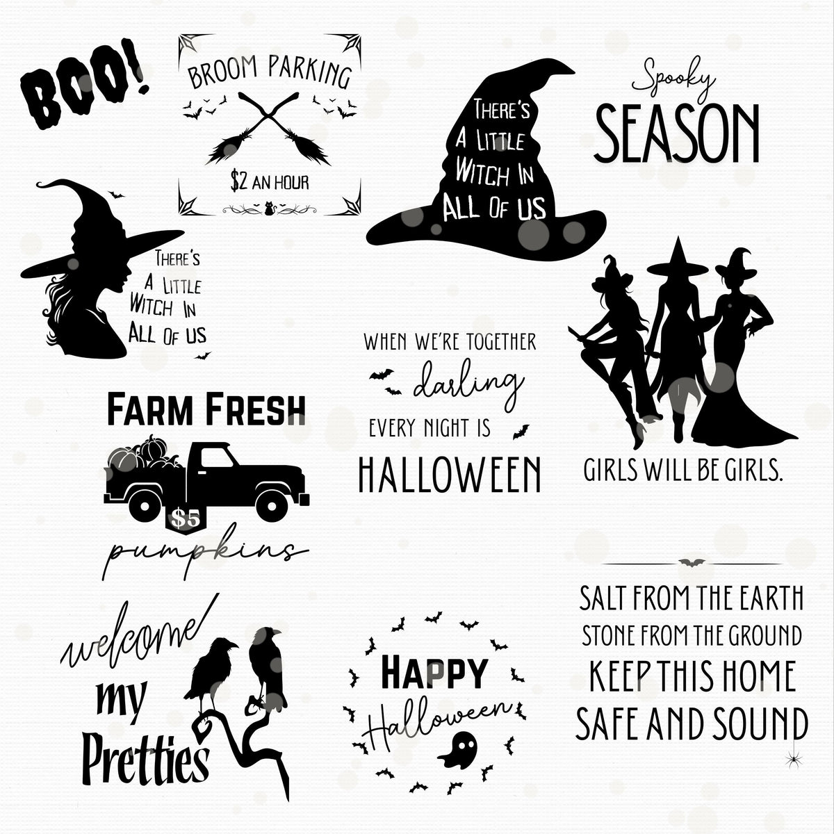 Halloween Wood Sign SVG PNG Bundle, 11 Square Halloween Designs, Farmhouse Porch Sign Decor, Transparent PNG, Cricut Silhouette Cut Files
