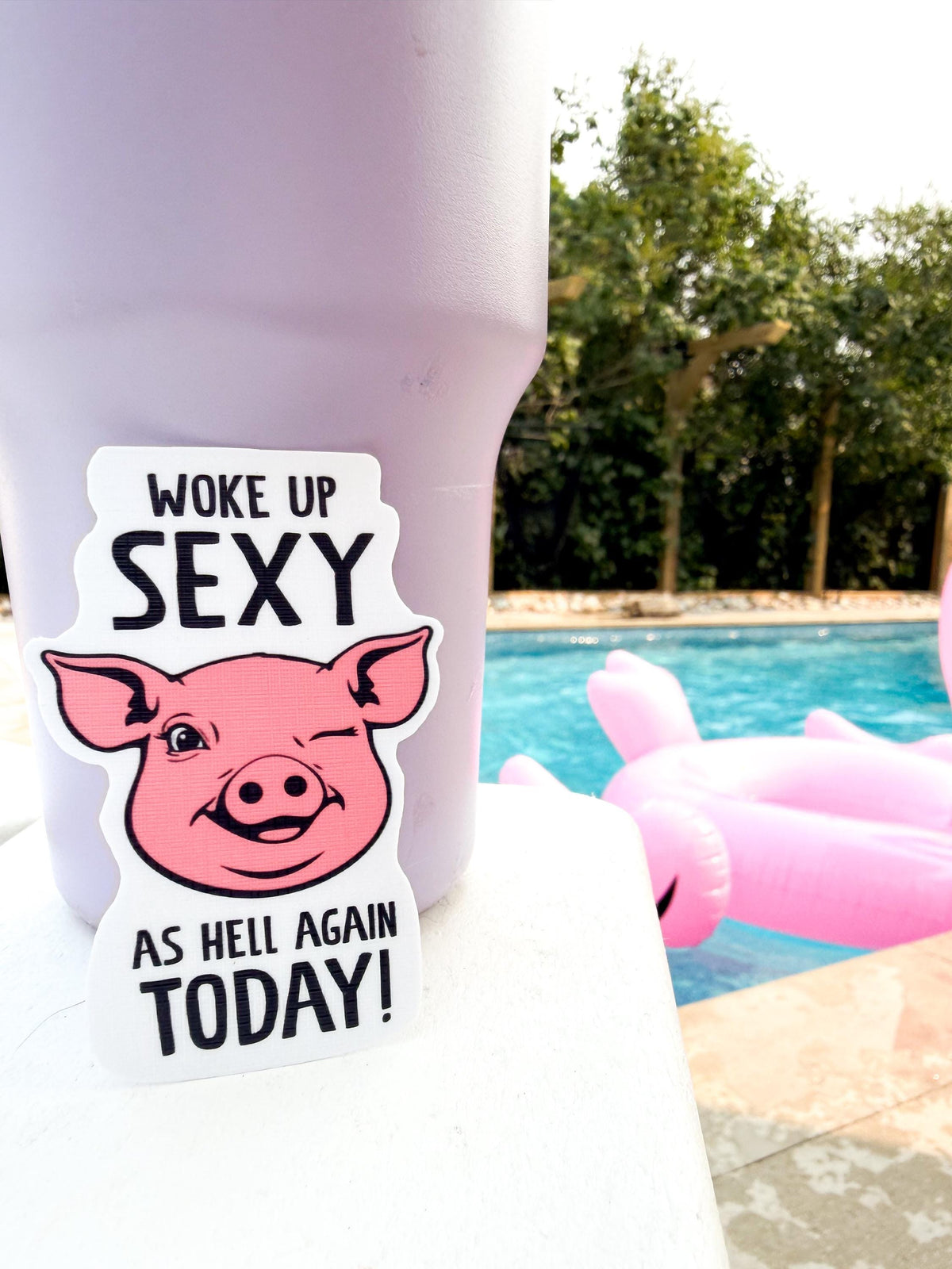 Funny Pig Sticker "Woke Up Sexy As Hell Again Today!" Waterproof Vinyl Sticker Pig pink Laptop Sticker Water Bottle stickers Linen top coat