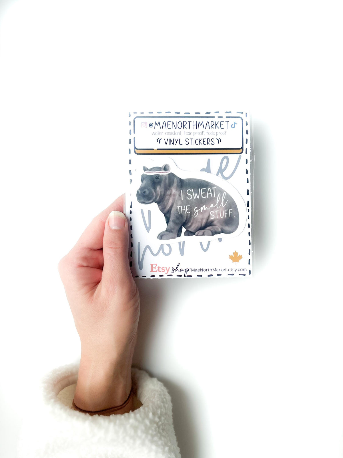 I Sweat the Small Stuff Hippo Vinyl Sticker
