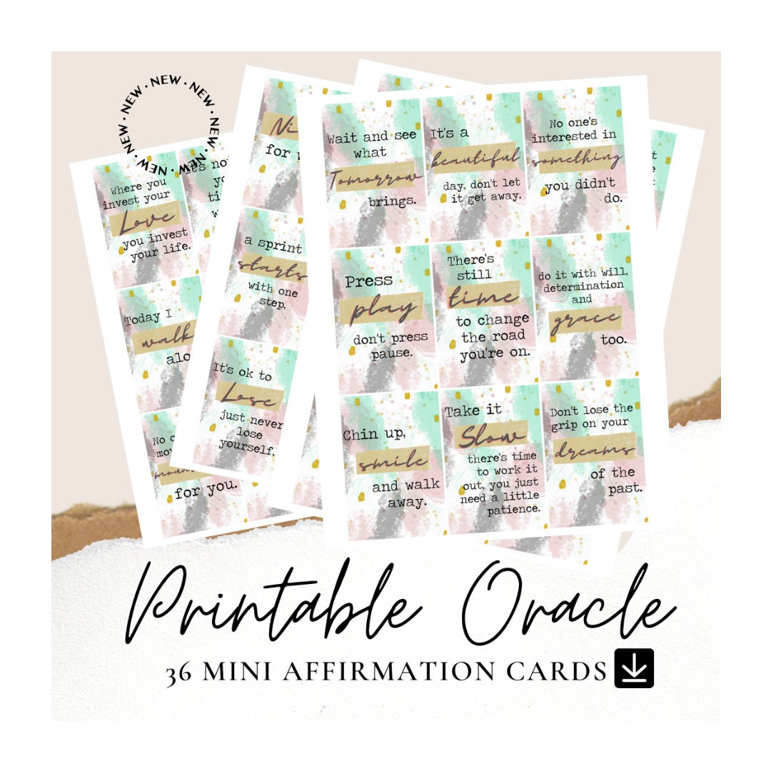 Retro Affirmation Cards | 36 Printable Oracle Cards (PNG Download)