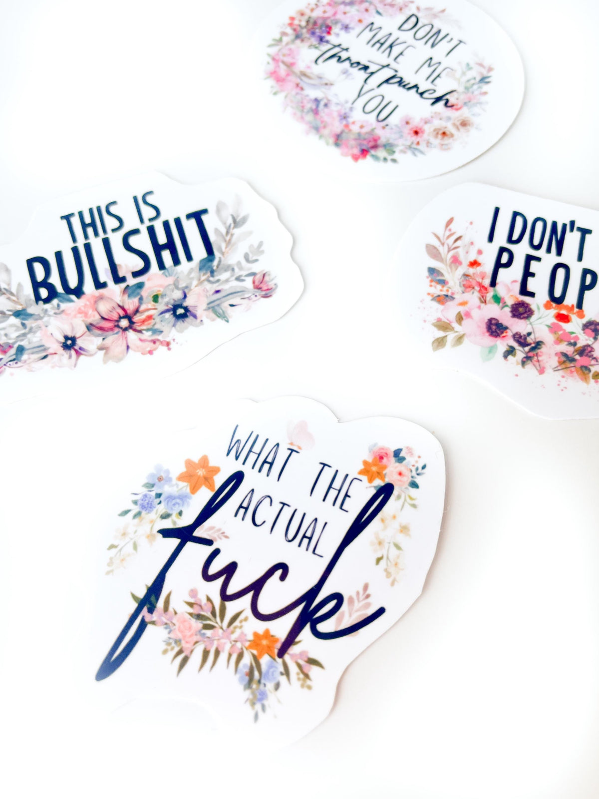 Funny Profanity Sticker Set: Floral Office Humor, Laptop Decals