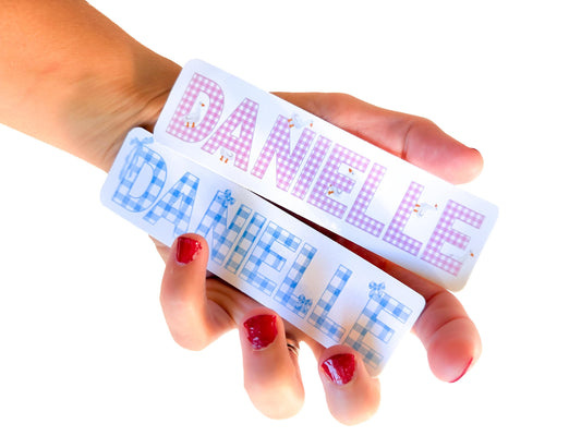 Custom Name Stickers for notebook and water bottle personalized School Supplies first name stickers gingham checkered due cut waterproof