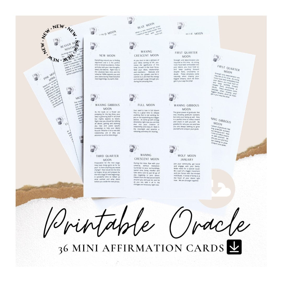 Moon Phase Printable Oracle Cards | 27-Card Deck