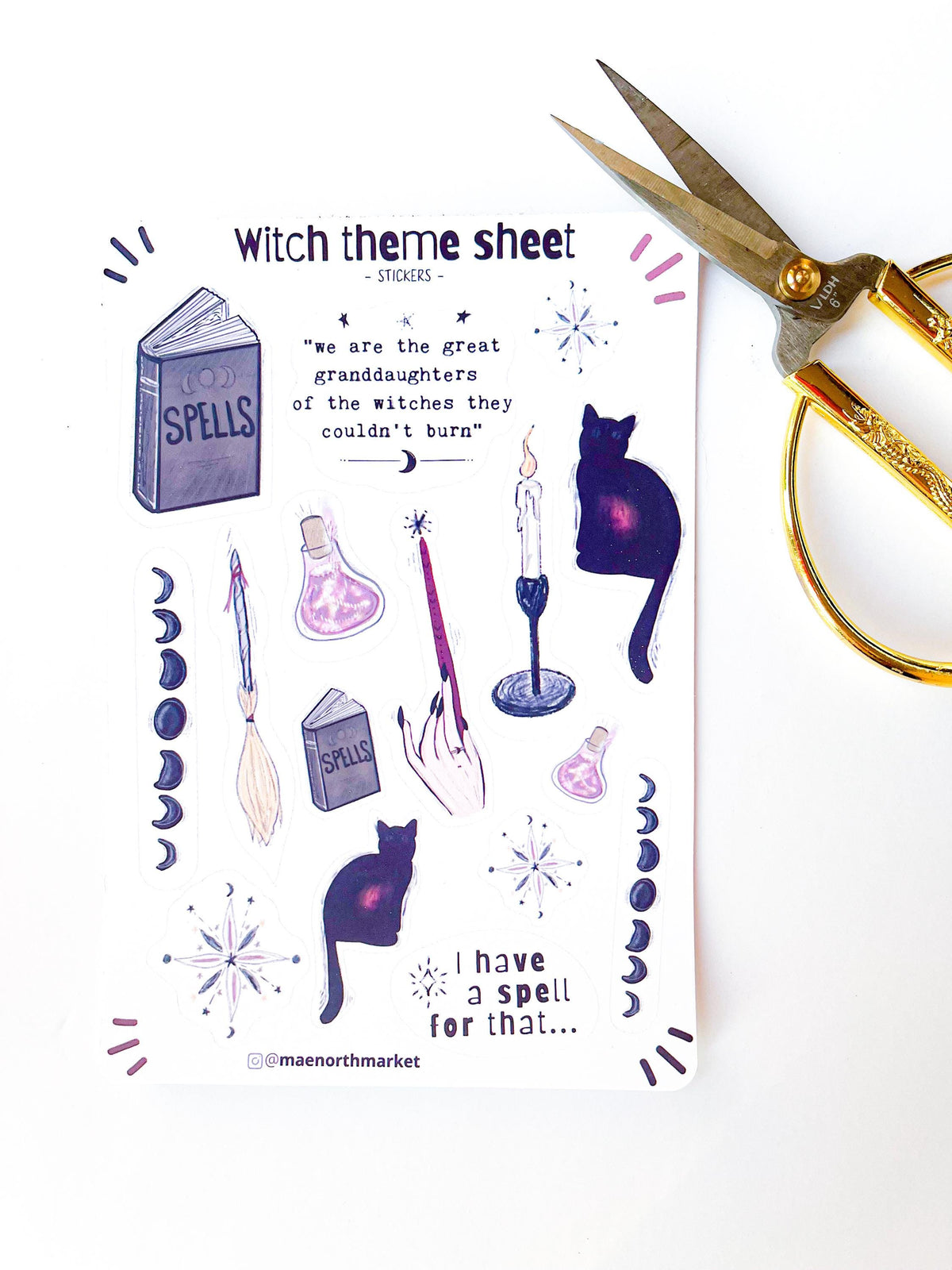 Witch & Black Cat Sticker Sheet | 5 x 7 in
