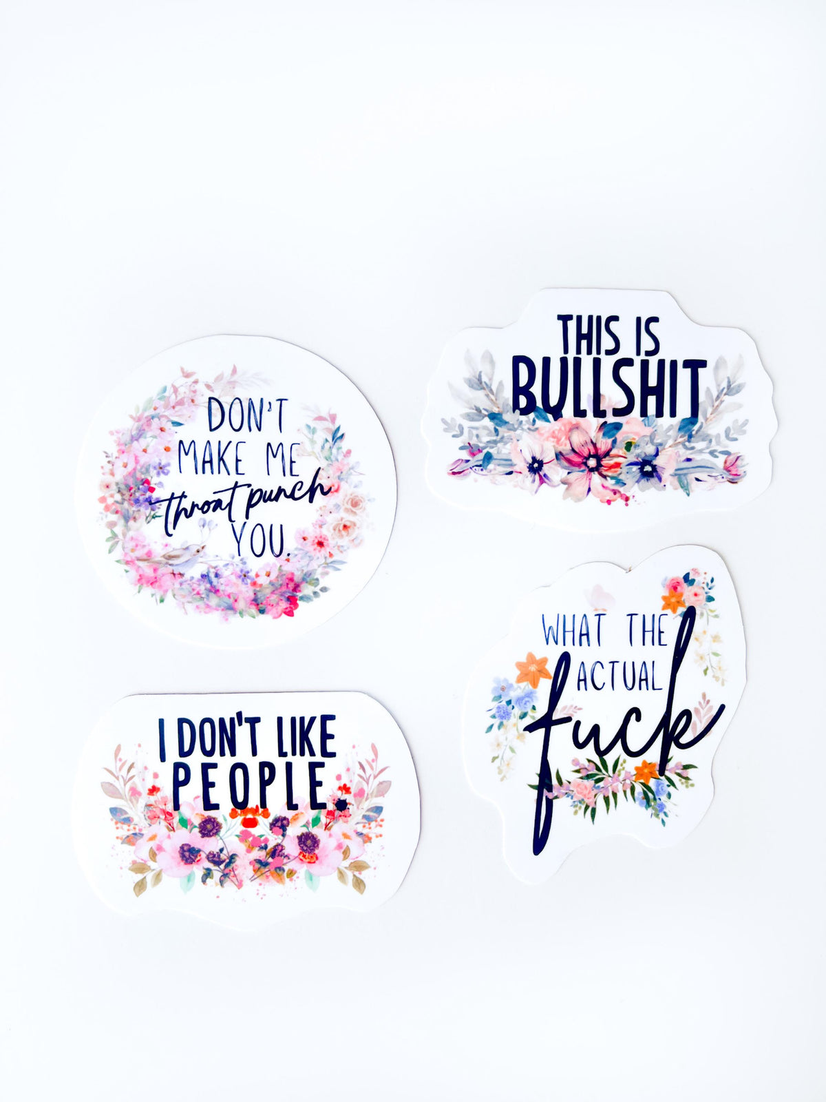 Funny Profanity Sticker Set: Floral Office Humor, Laptop Decals