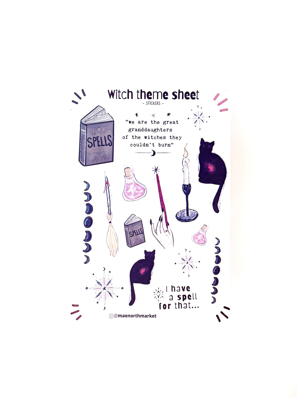 Witch & Black Cat Sticker Sheet | 5 x 7 in