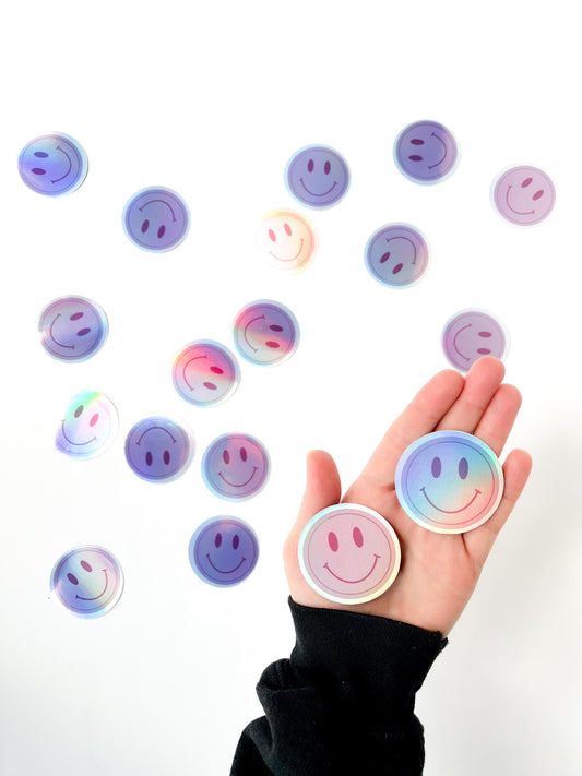 Holographic Smiley Face Sticker Set, Waterproof Vinyl Decals