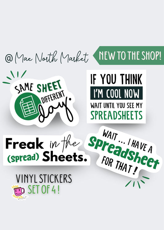 Spreadsheet gift, laptop STICKERS (4) Dad gift, boss gift for him, gift for boyfriend, funny stickers, reading spreadsheet nerd, data lover