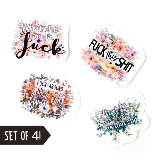 Funny Swear Word Sticker set: 4 Profanity Water Bottle sticker for laptop gift for coworker funny present for best friend adult humour gift