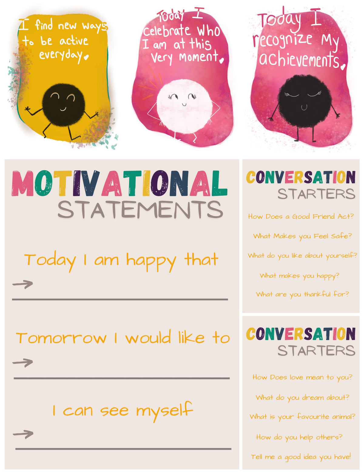 Printable Affirmation Cards for Kids | 30 PNG Cards