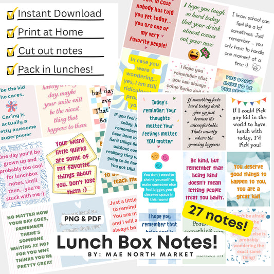 Printable Lunch Box Notes for Kids, first day of school, Cute Colorful Back to School Notes, Lunchbox Cards, Encouragement cards for kids