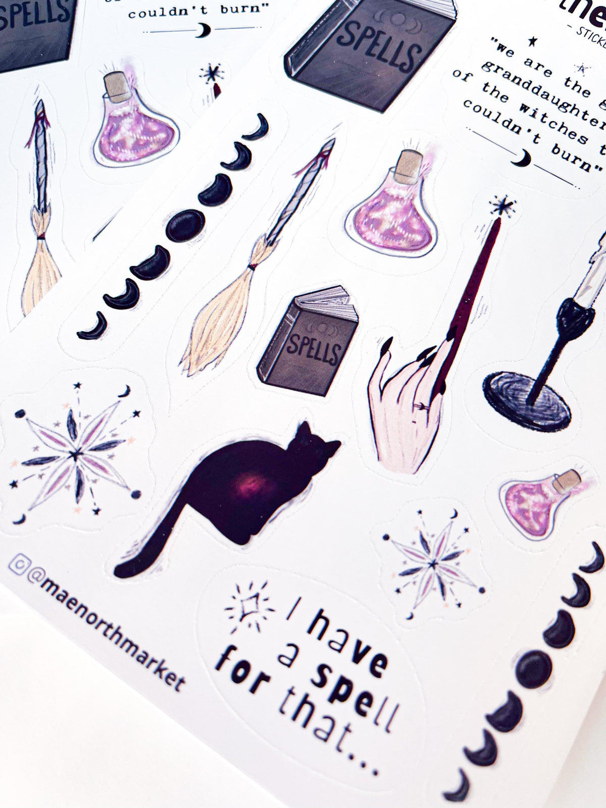 Witch & Black Cat Sticker Sheet | 5 x 7 in