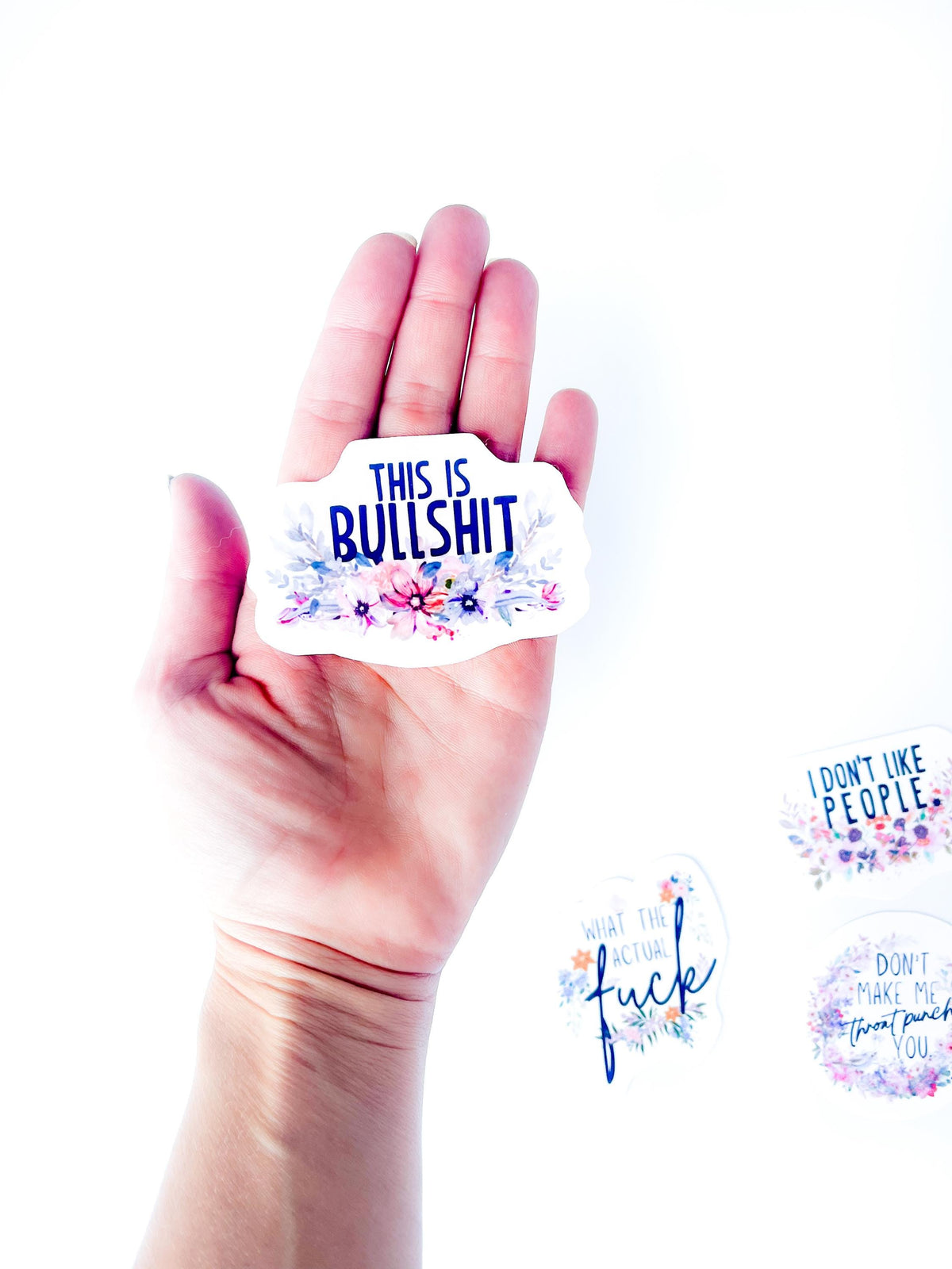 Funny Profanity Sticker Set: Floral Office Humor, Laptop Decals