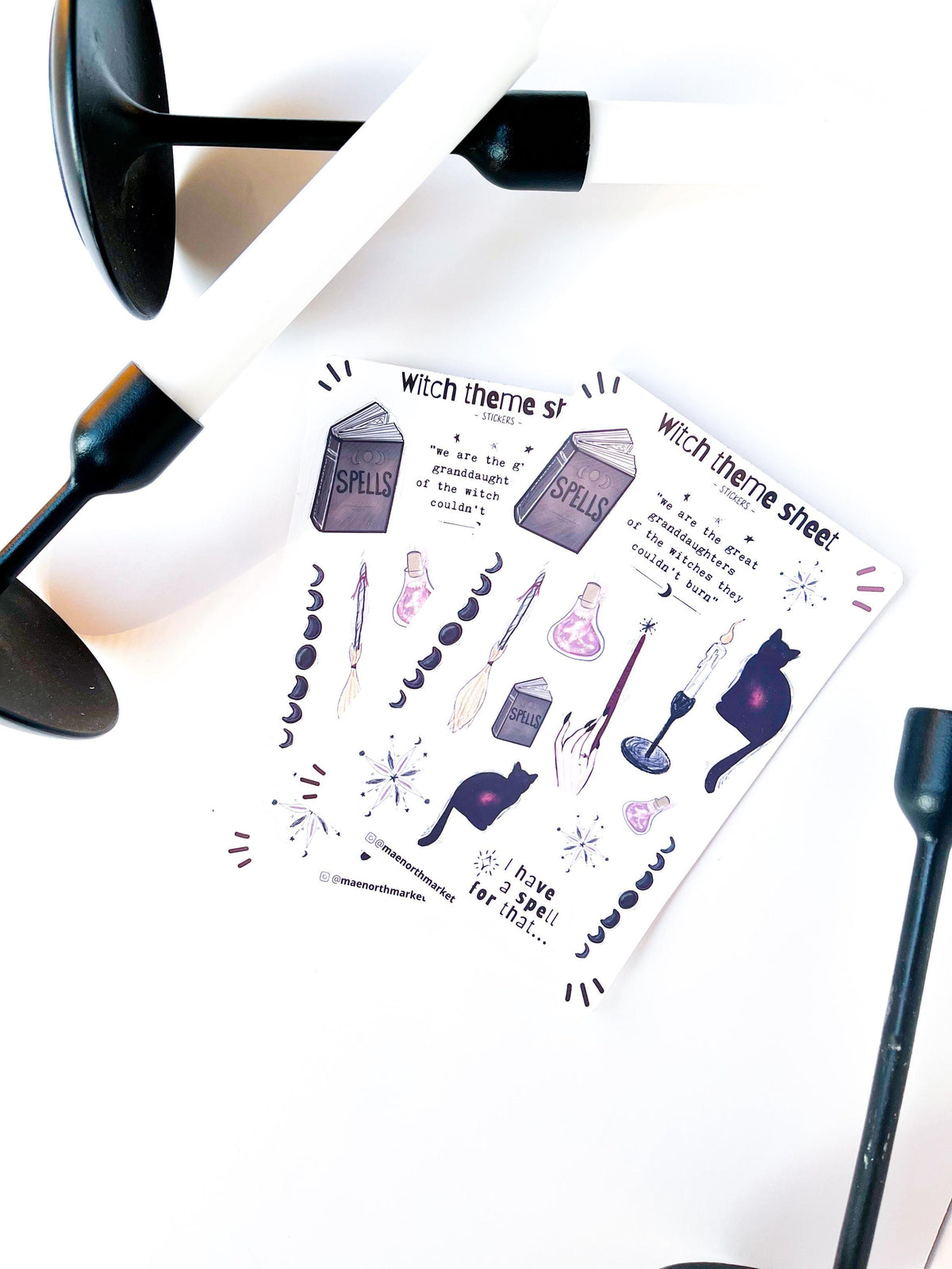 Witch & Black Cat Sticker Sheet | 5 x 7 in