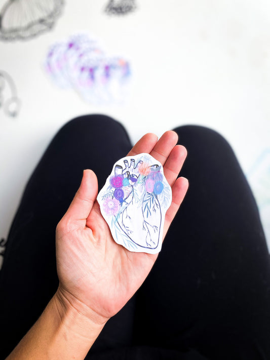 Heart Anatomy Flower Sticker for nurse gift for med student graduation present heart sticker for waterbottle waterproof vinyl laptop decal