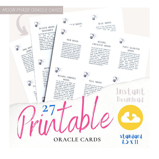 Printable Oracle Deck // printable affirmation cards, mini oracle cards, moon phases, tarot cards, moon oracle cards, tarot deck, spiritual