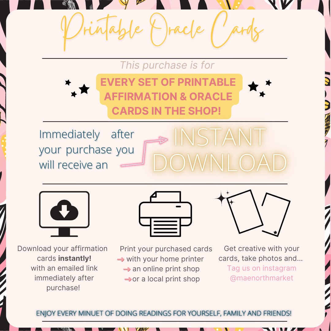 All 8 sets of Printable Affirmation cards in THE SHOP! over 250+ affirmation cards for motivational quotes digital oracle cards to print diy