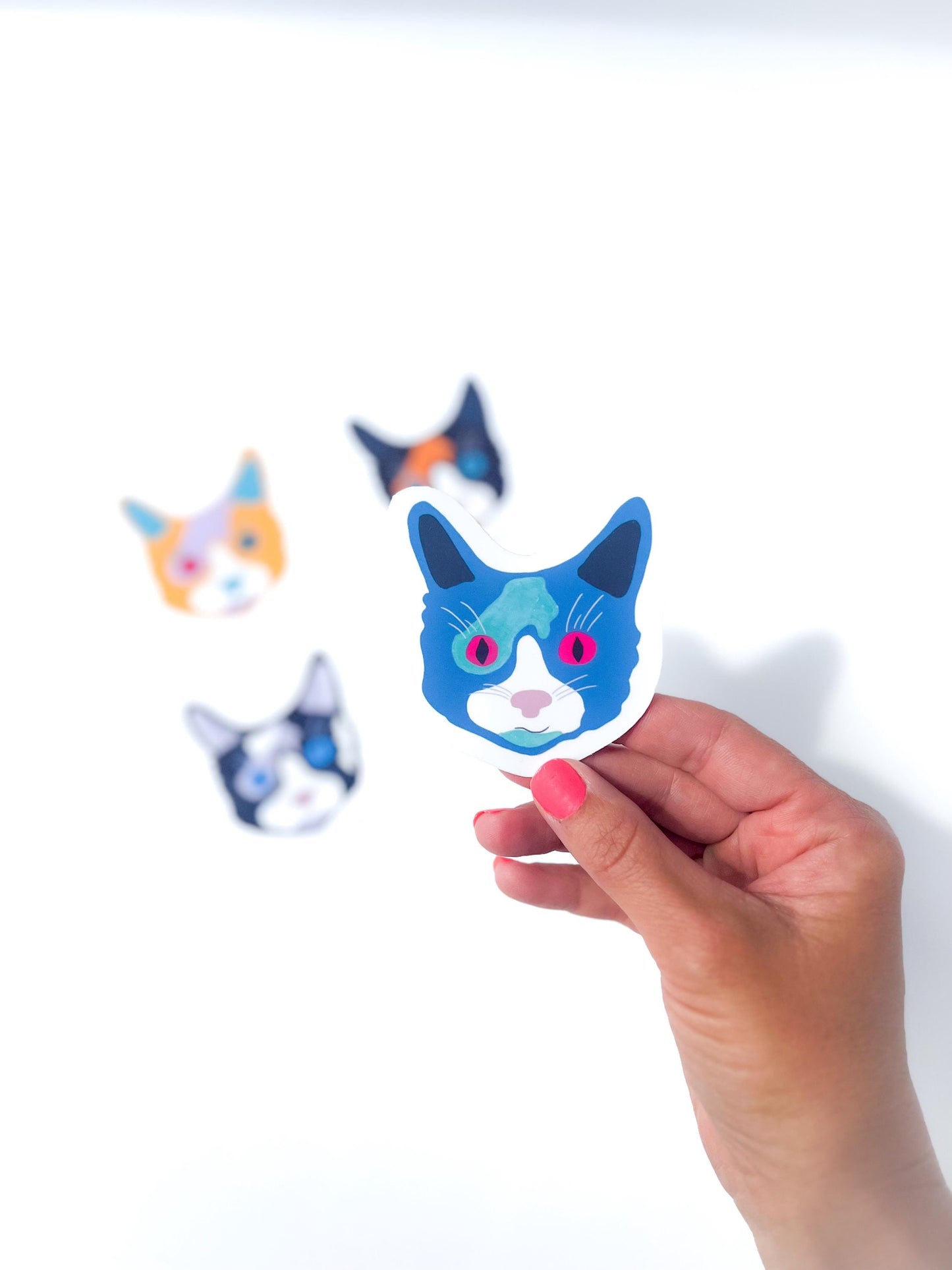 Cute Cat Sticker set: 4 Glossy Vinyl cat lover gift stickers animal theme kids gifts under 10 stocking stuffers