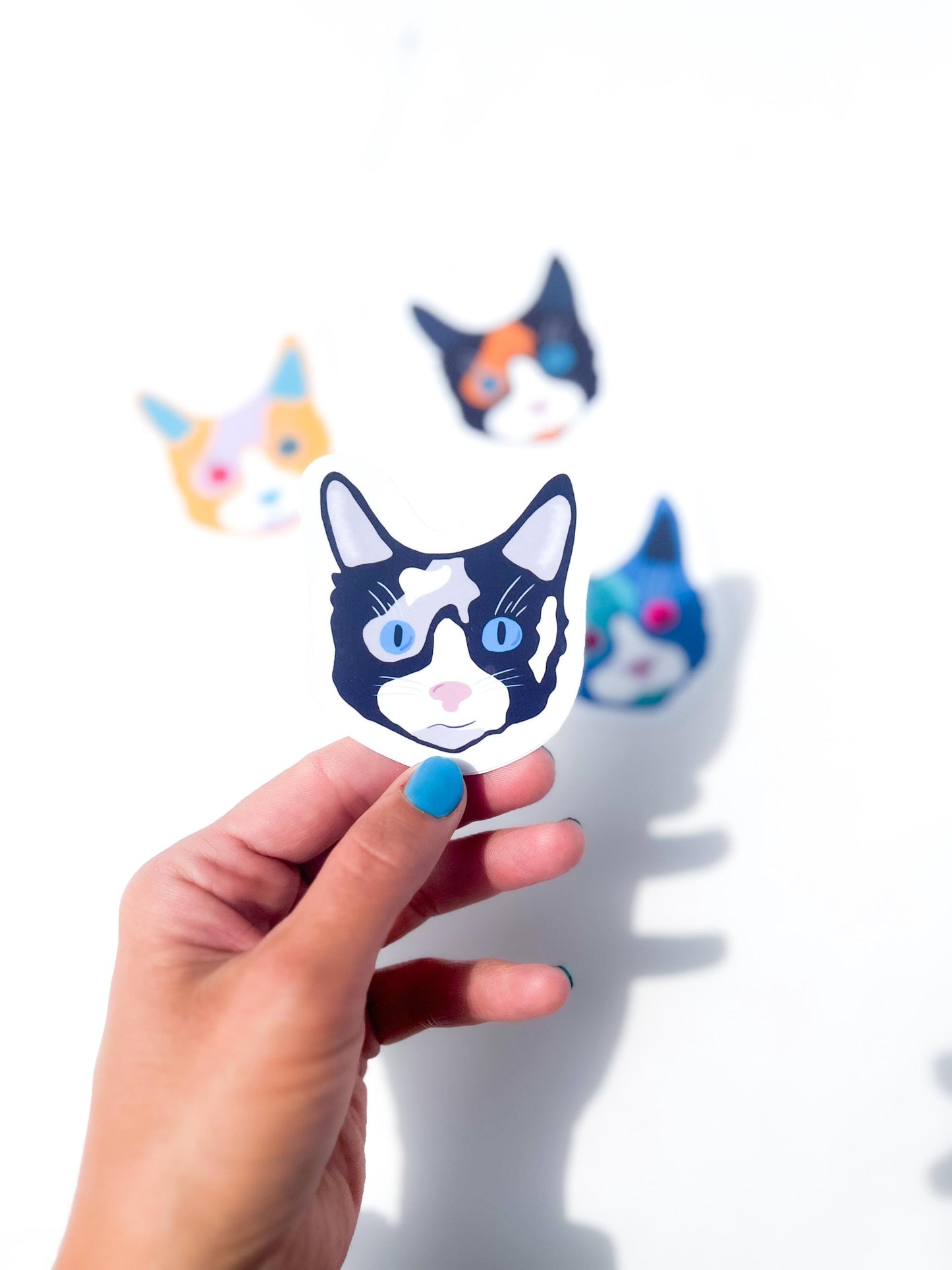 Cute Cat Sticker set: 4 Glossy Vinyl cat lover gift stickers animal theme kids gifts under 10 stocking stuffers