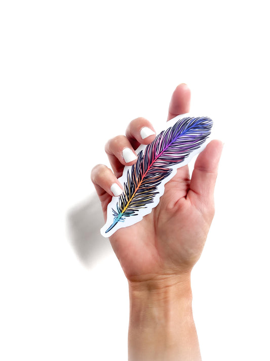 Rainbow Feather Sticker Glossy Vinyl Water-Resistant sticker for laptop pretty accessory decal for car waterproof sticker spirit theme gift