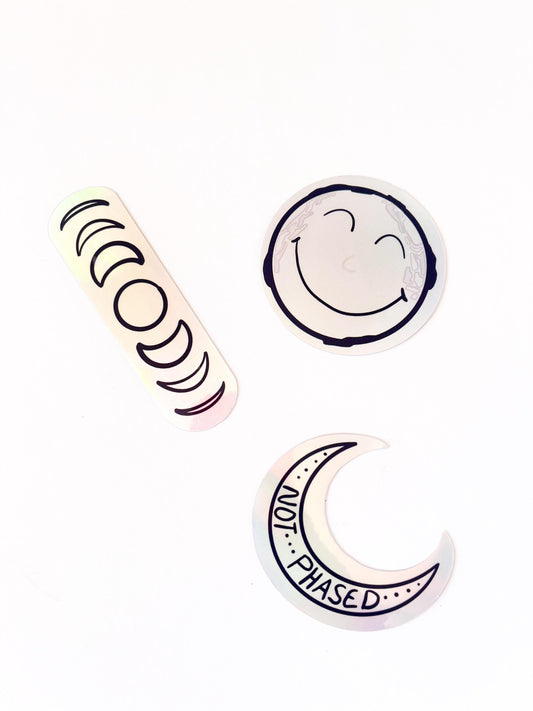 Holographic Moon Sticker Set: Waterproof Vinyl Decals