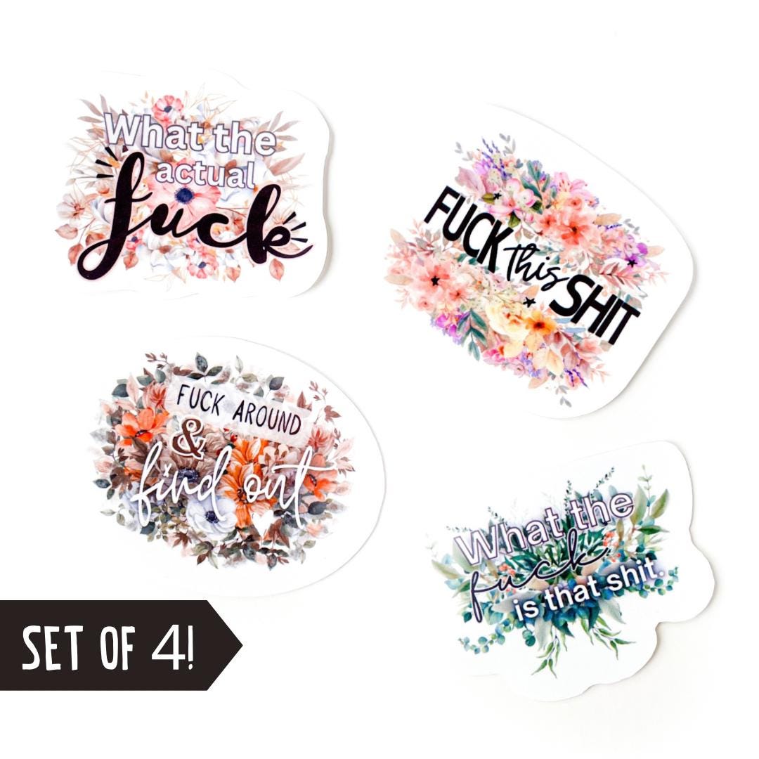 Funny Swear Word Sticker set: 4 Profanity Water Bottle sticker for laptop gift for coworker funny present for best friend adult humour gift