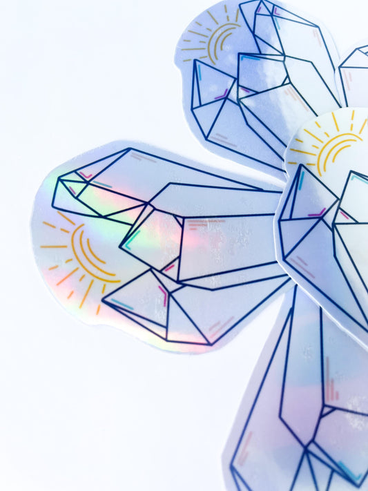 Holographic Crystal Sticker: Waterproof Vinyl Gem (3.25x1.75 inch)