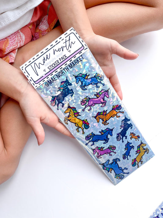 Holographic Unicorn Sticker Sheet: Rainbow Kawaii Vinyl Decals