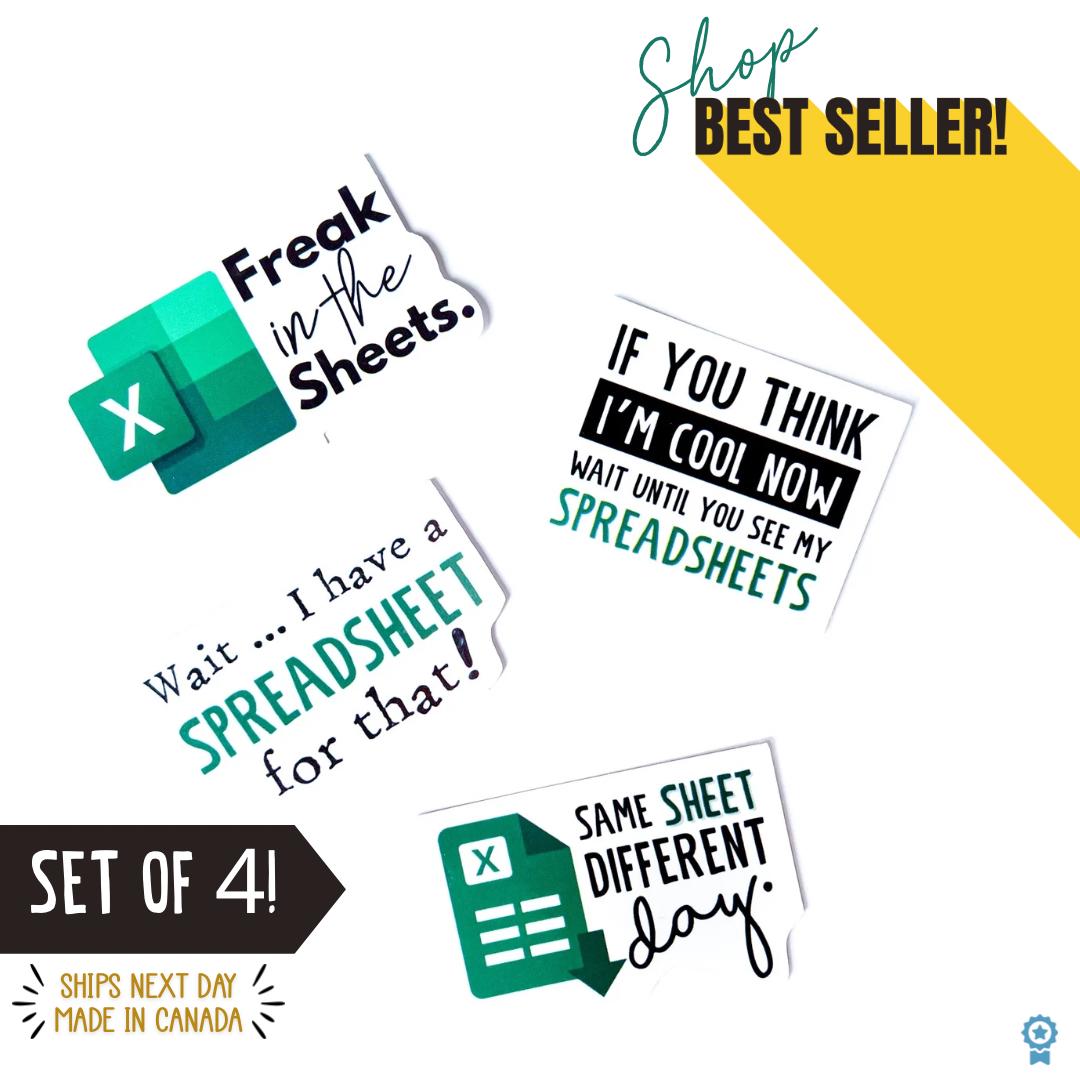 Spreadsheet Sticker set of 4 Freak in the sheets retirement gift funny gift for Coworker to boss gift custom vinyl stickers waterproof