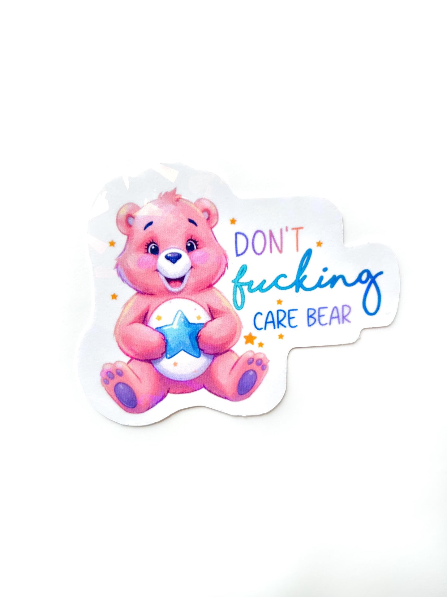 1 don’t Care bear glitter sticker for waterbottle funny adult humour gift for bestie gift under 10 for stocking funny sticker for laptop