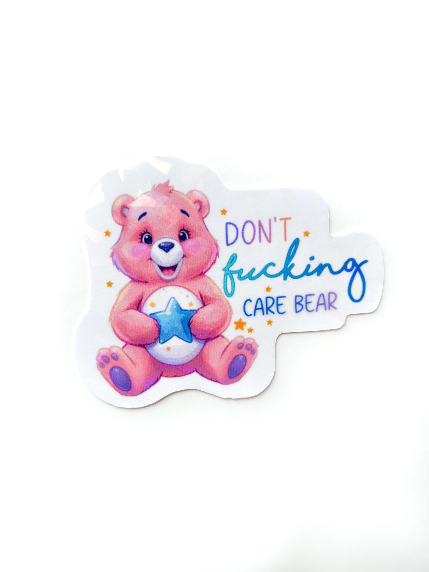 1 don’t Care bear glitter sticker for waterbottle funny adult humour gift for bestie gift under 10 for stocking funny sticker for laptop