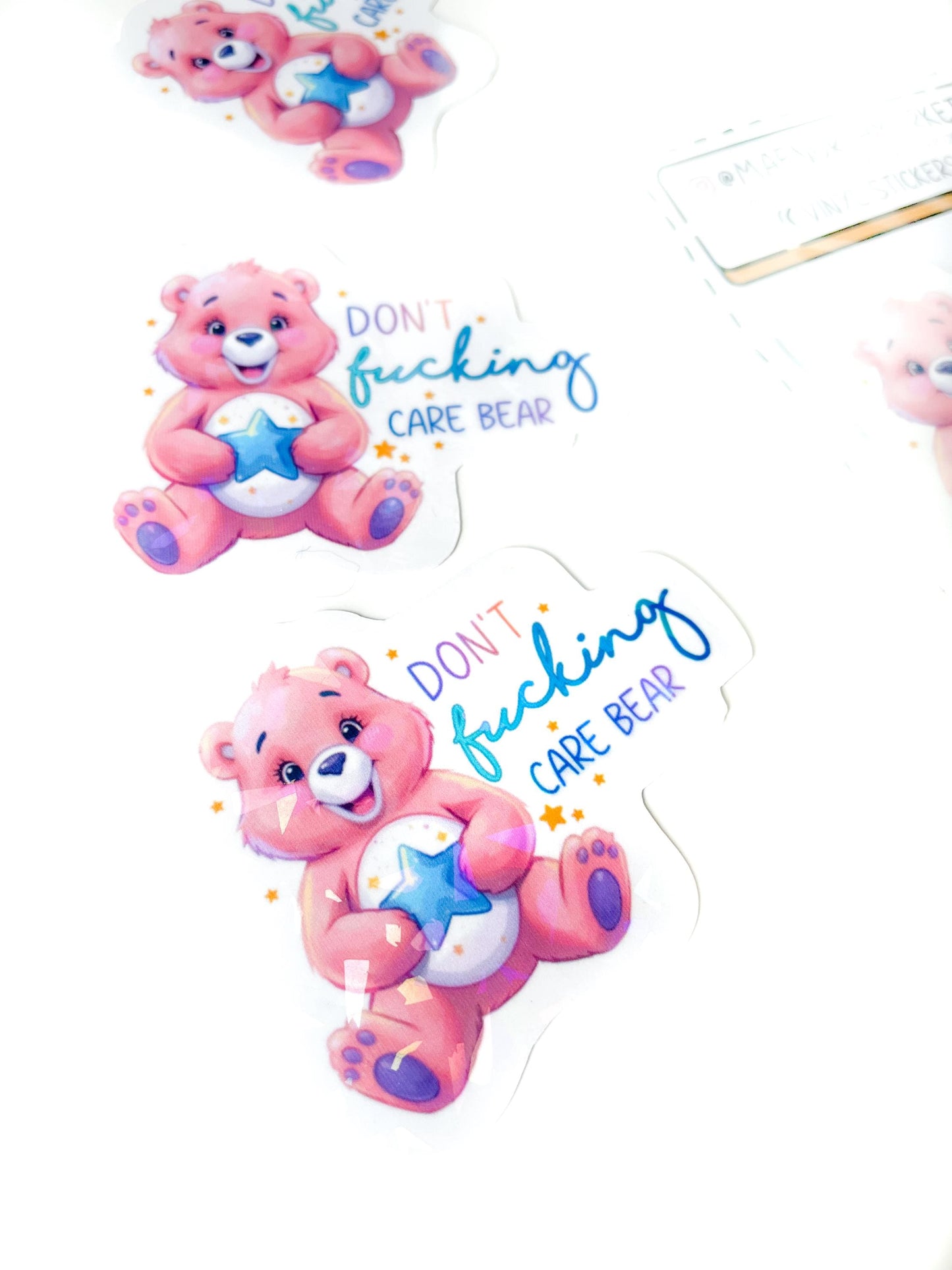 1 don’t Care bear glitter sticker for waterbottle funny adult humour gift for bestie gift under 10 for stocking funny sticker for laptop