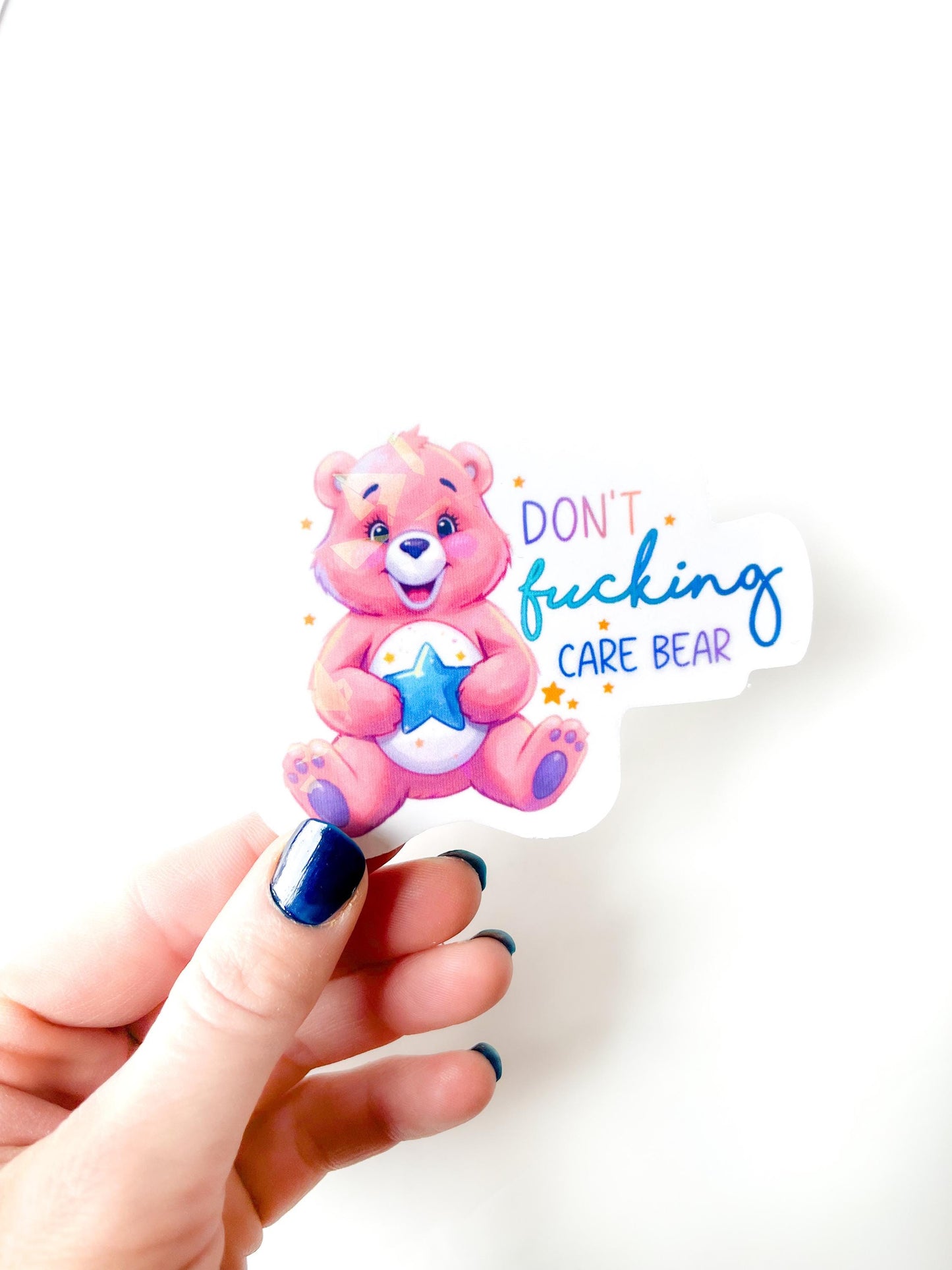 1 don’t Care bear glitter sticker for waterbottle funny adult humour gift for bestie gift under 10 for stocking funny sticker for laptop