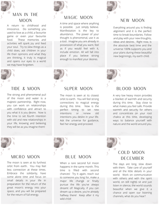 PRINTABLE ORACLE CARDS - MOON MESSAGES